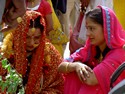 Photo - Vashisht - Jeune mariée  vêtue d'un sari rouge brodé de fils dorés